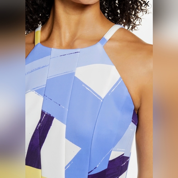 Vince Camuto, Brush Stroke Print, Pleated Fit & Flare,Halter Dress, Size 8 - Picture 5 of 14